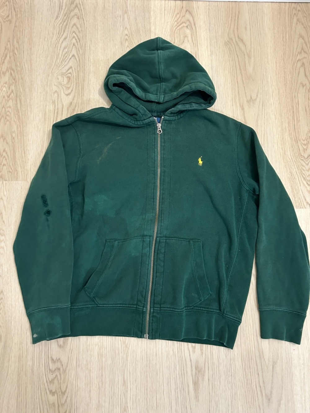 VTG Y2K Ralph Lauren PolonDark Green men’s Zip-up Hoodie with Yellow Pony